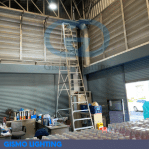 ติดตั้งโคมไฟไฮเบย์ UFO ไฮเบย์ 200W พื้นที่ทำงานภายในโรงงานปาป้า บางเขน กรุงเทพ
