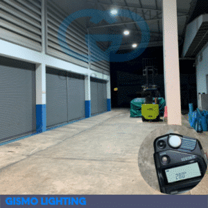 สภาพแสงสว่างหลังเปลี่ยนโคมไฟไฮเบย์ (High Bay) LED 200W ณ พื้นที่วางสินค้า ภายในโรงงานปาป้า เขต บางเขน กรุงเทพ