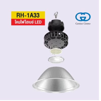 แสดงส่วนประกอบของโคมไฟไฮเบย์ LED แบบฝาชีรุ่น RH-1A33